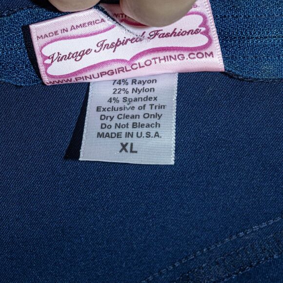 Pinup Couture Women's 50s Veronica Dress in Navy with red heard size XL - Picture 6 of 12